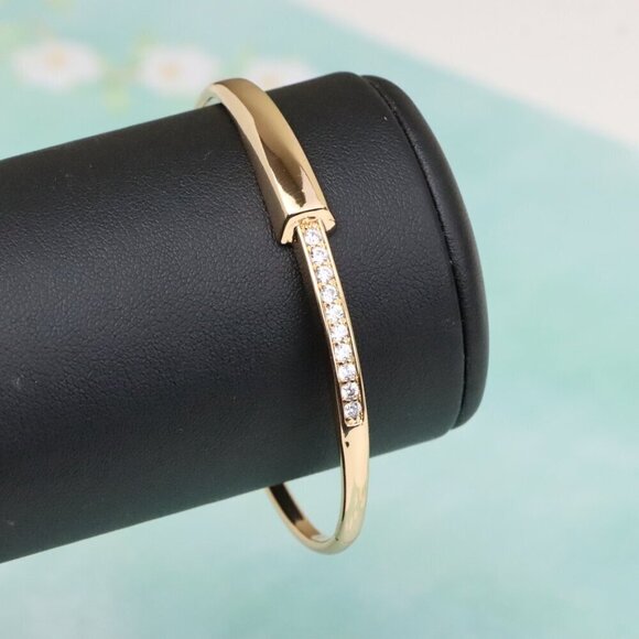 Minimalist Rose Gold Bangle with Sleek Cubic Zirconia Accent Line, XPBL0555 - Picture 6 of 12